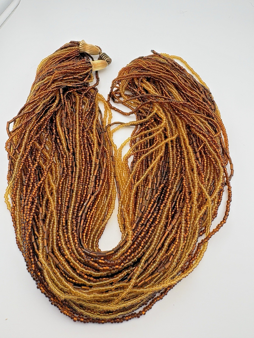 VTG 40 Strand Gold Glass Seed Beads 38" Long Opera Length Necklace Barrel Clasp